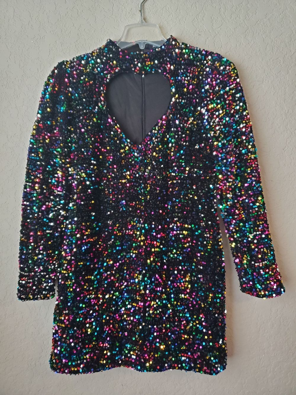 Nasty Gal Rainbow Sequin Mini Dress - Heart Cutout Back Size 12 - Picture 1 of 10